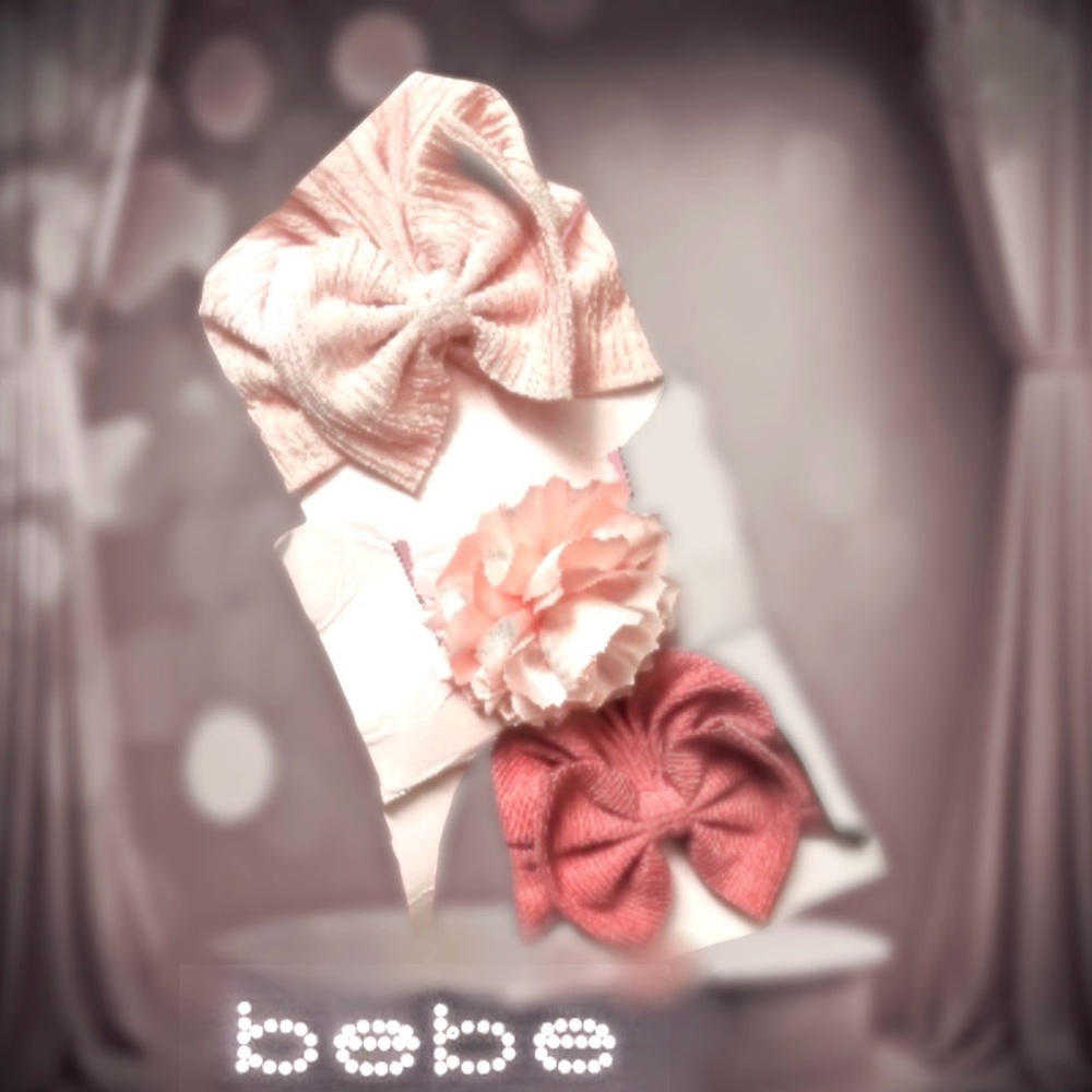 Bebe Pink and Cream Bow and Flower Headbands /Caps